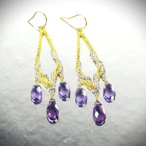 ALEXIS BITTAR Yellow Gold & Rhodium Plated Faceted Amethyst & CZ Drop Earrings